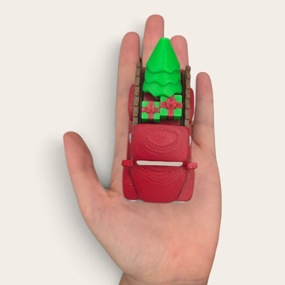 Little Red Truck Hauling a Christmas tree - Clicker with moving wheels!!